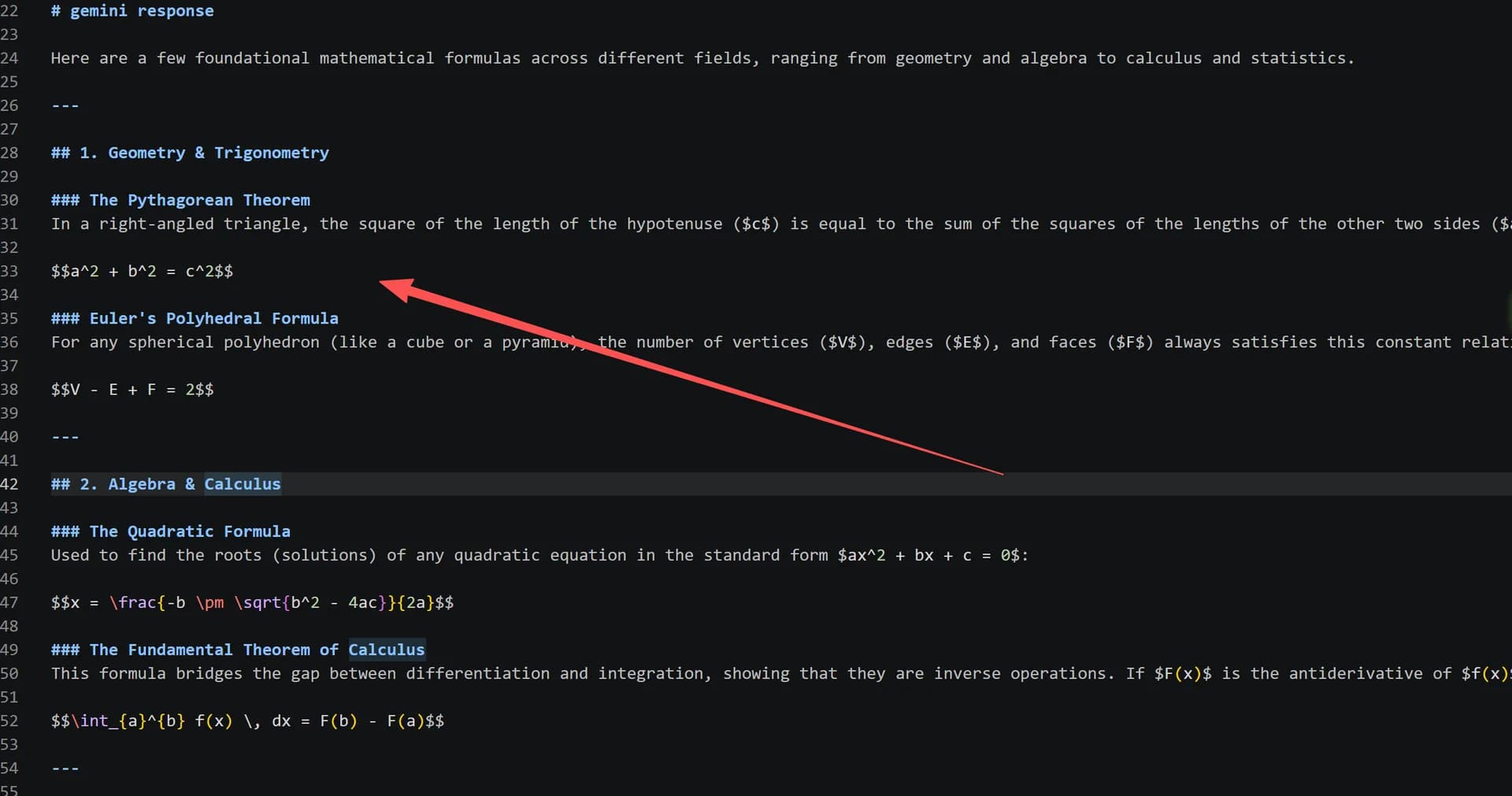 Markdown 출력 — $...$ 및 $$...$$ 구문의 수학 공식