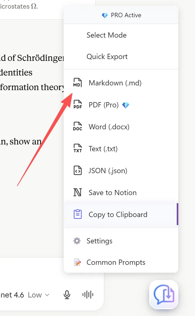 내보내기 메뉴의 Markdown (.md) 옵션