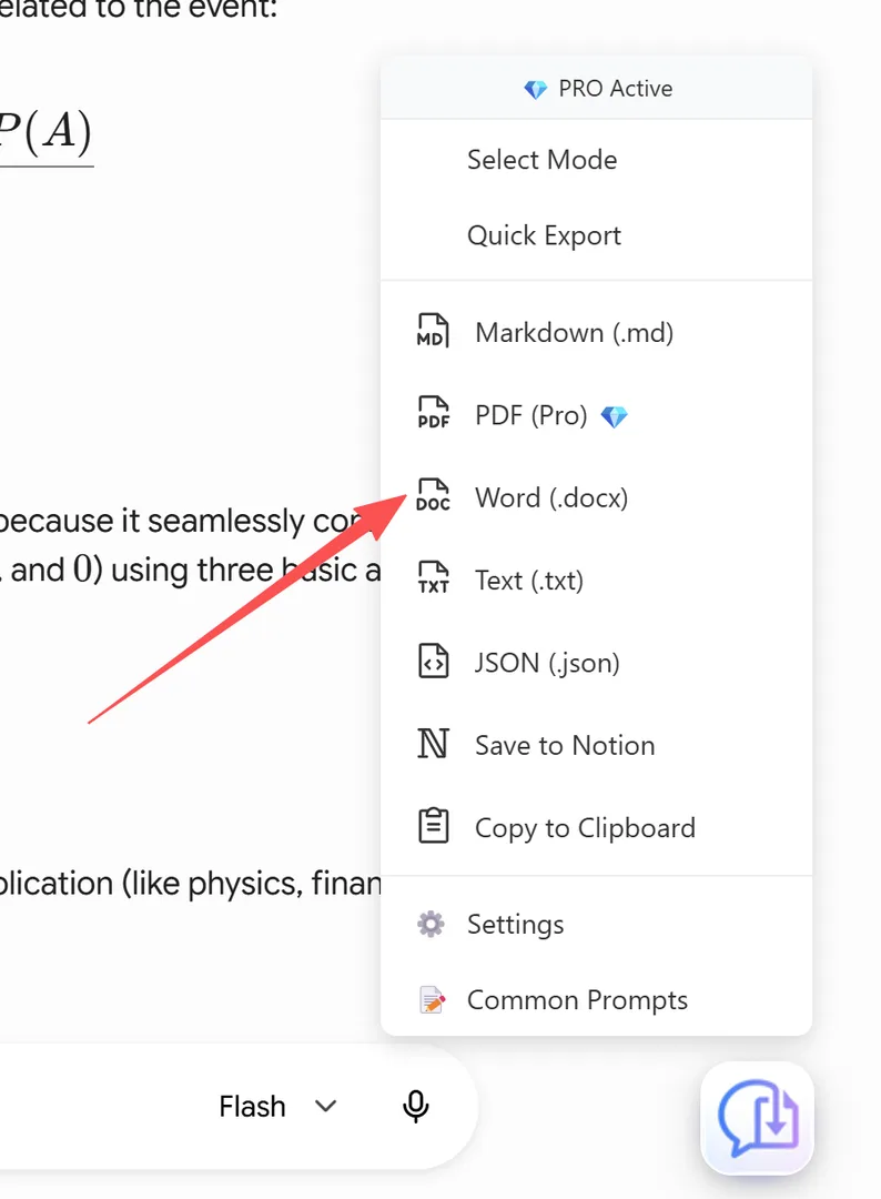 Word (.docx) Option im Exportmenü