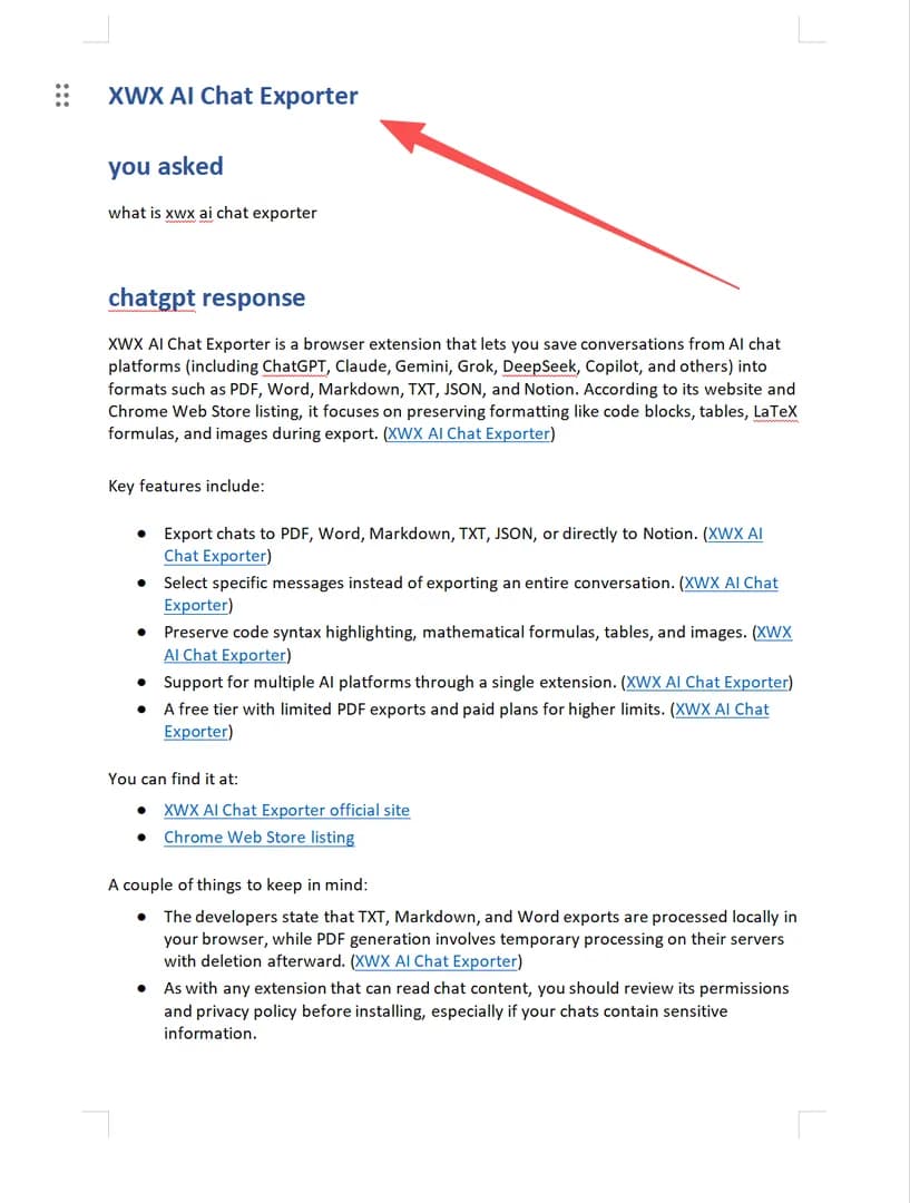 Word-Ausgabe — Überschriften auf Word-Überschriftformate abgebildet