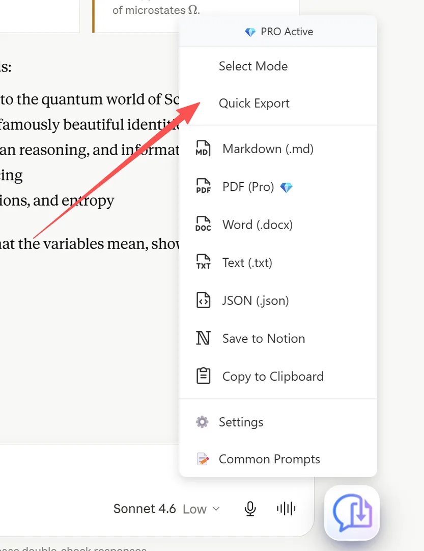 Quick-Export-Toggle im FAB-Menü — Checkbox aktiviert