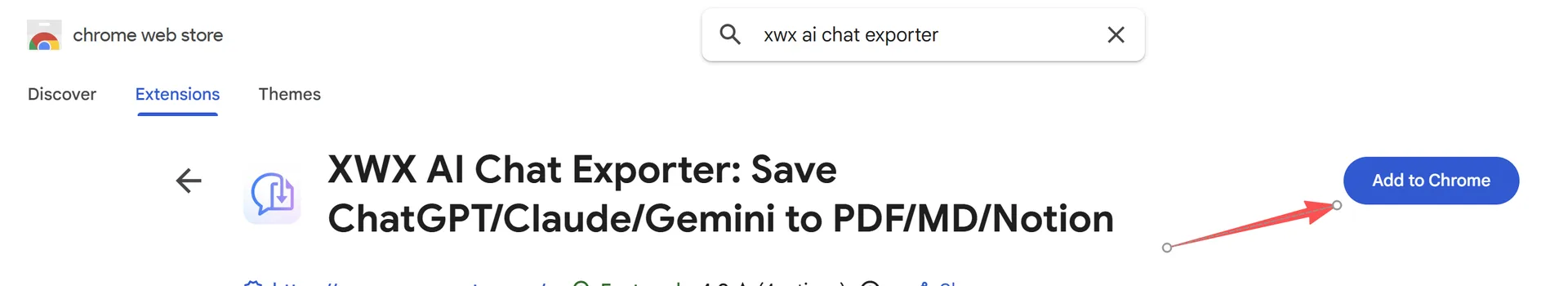 Instala XWX AI Chat Exporter desde Chrome Web Store